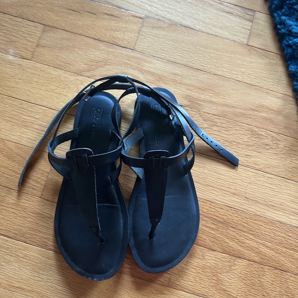 ASOS Black T-Strap Sandals with Adjustable Ankle Straps